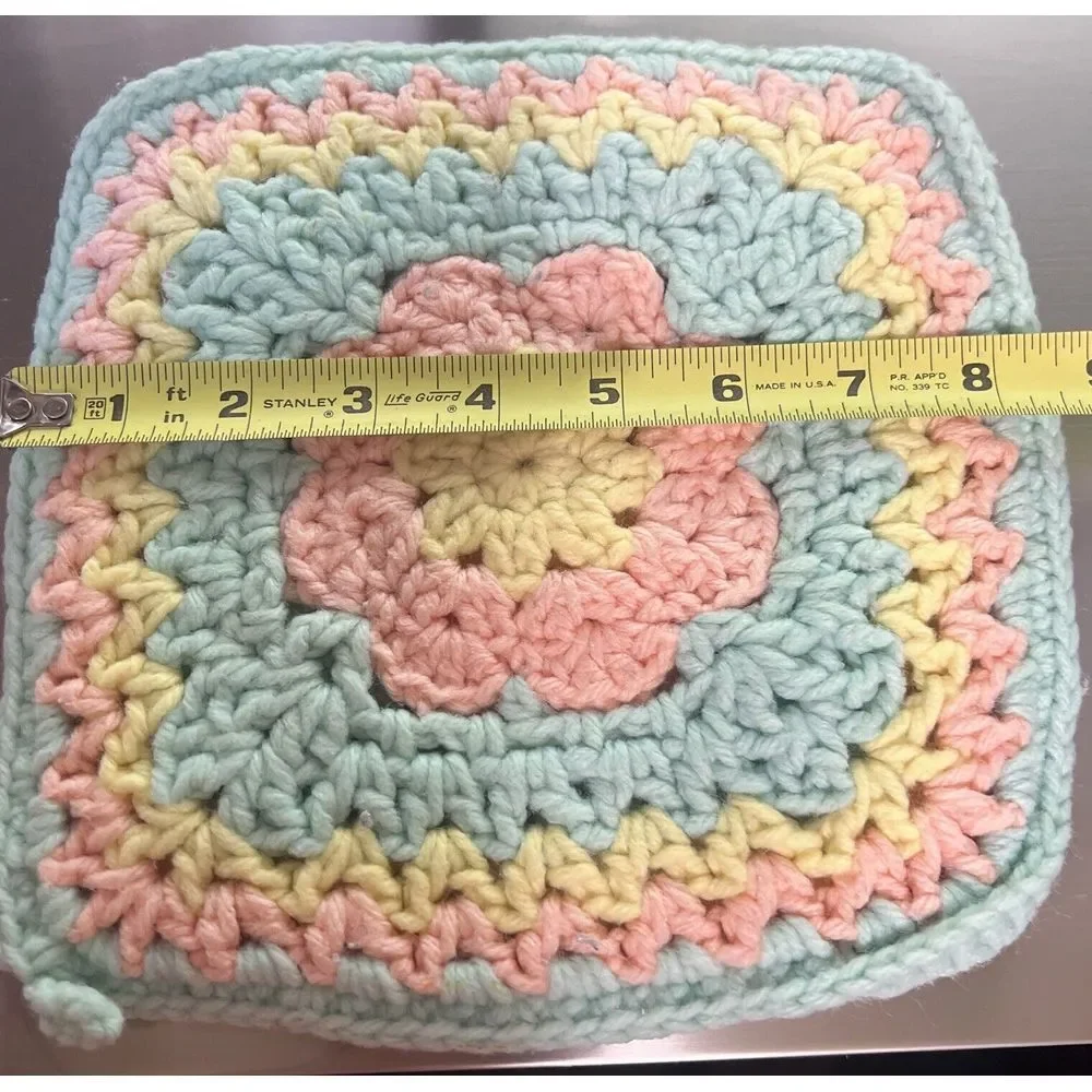 Vintage Crocheted Double‎ Sided Pot Holder Pastel Multicolor Square Oven Mitt